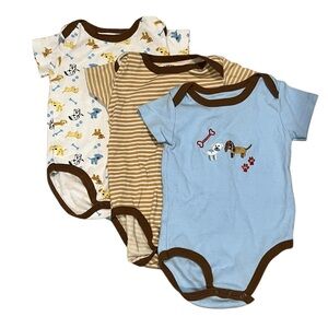 Sweet and Soft 3-Pack Puppy Bodysuits 9–12 Months — Dogs & Stripes